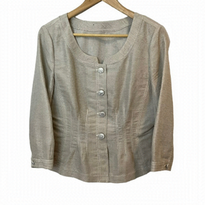 Lightweight Button Up Jacket Womens S/M Cream Silver Elegant Metallic VGUC